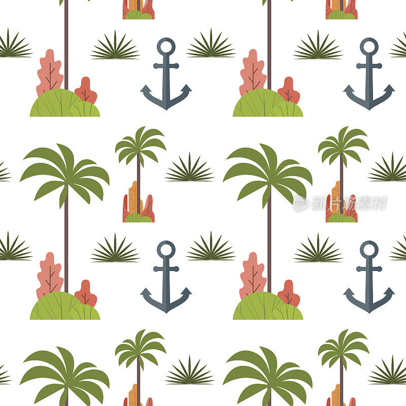 Palm Tree And Anchor Seamless Pattern